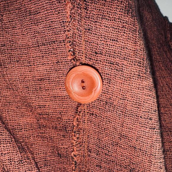 FLAX Cardigan Jacket Petite SM Rust Orange Woven Long Sleeve Button Career Work - Picture 8 of 8